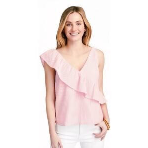 Vineyard Vines Womens Seersucker Pink+Wht Top Size XL